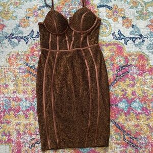 Elegant Glittery Brown Bodycon Dress NWT